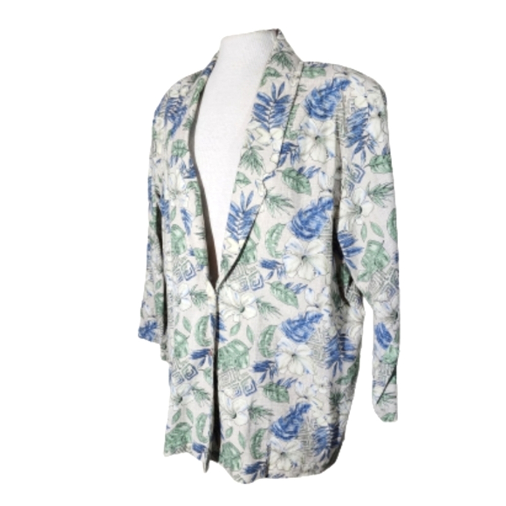 Blazer Floral Vintage Oversized Beige and Blue Plus Size 1X - Picture 3 of 13